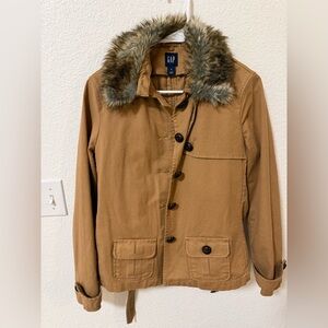 GAP Women’s Utility Jacket with Faux Fur Collar – Size Medium